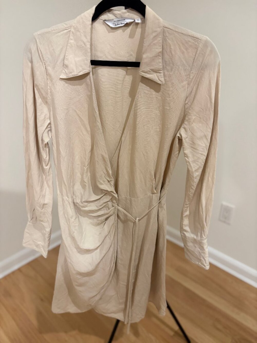 ☀️ & Other Stories Linen Twist Front Mini Shirt Dress - Beige Cream - Size 6